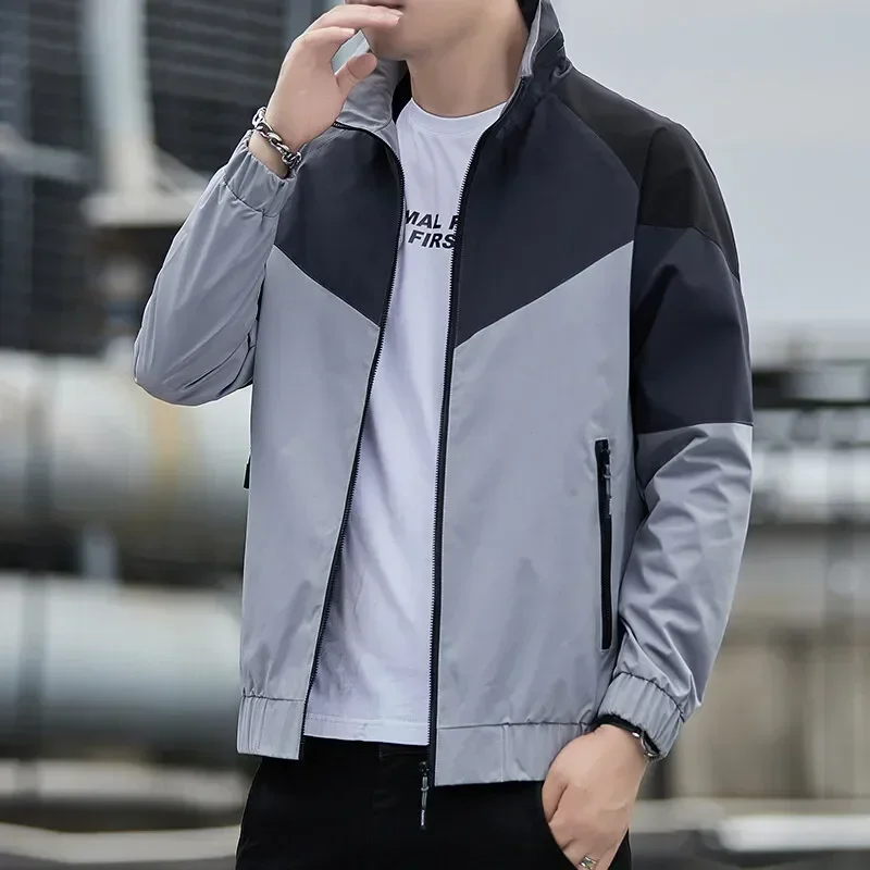 New Arrival Mens Jacket Korean Fashion Casual Sports Colorblock Stand Collar Jacket Male Autumn Daily Men Coats Clothes