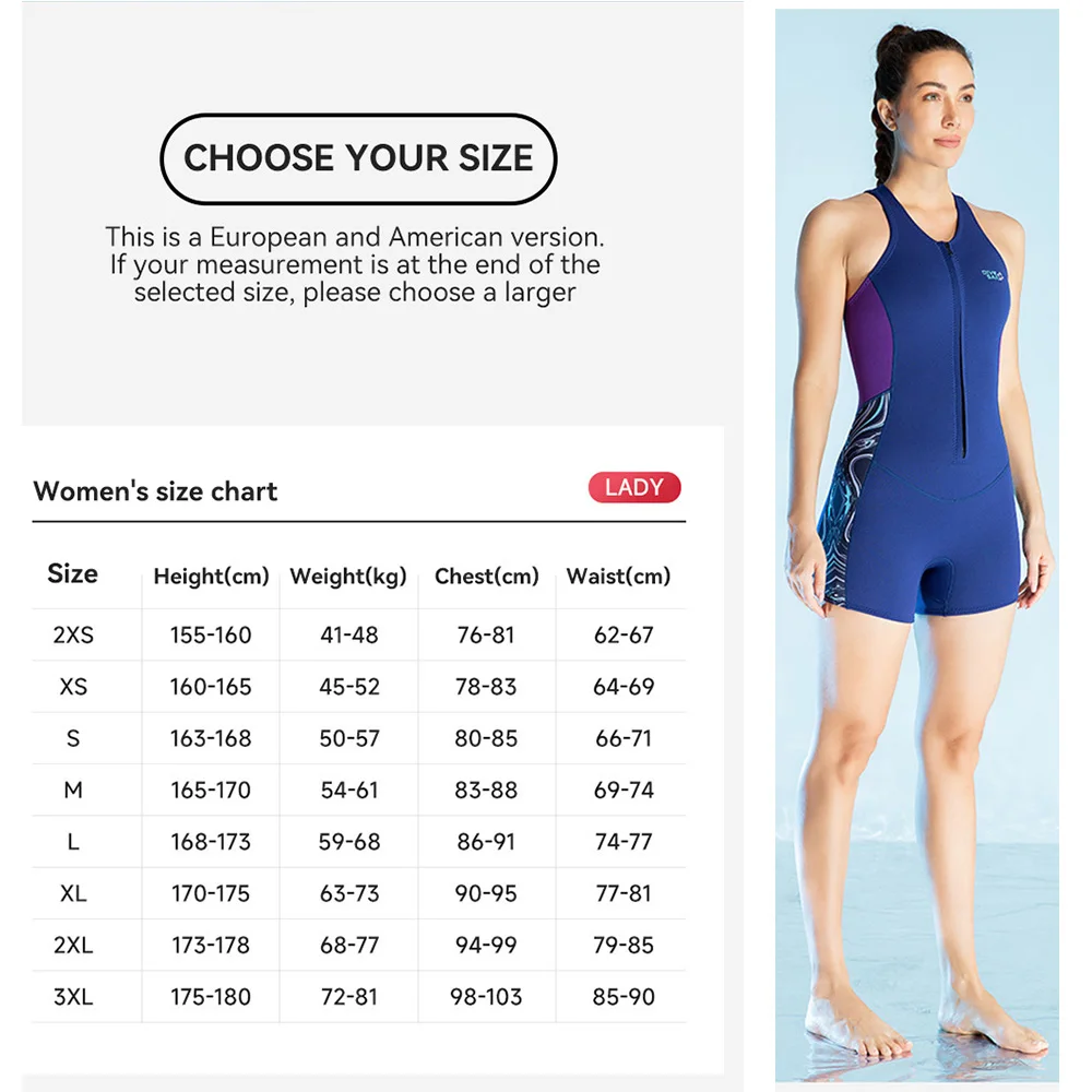 Women's 2MM Sleeveless Shorty Wetsuit Ladies One-piece Thermal Vest Cold-proof Snorkeling Swimming Surfing Suit Warm Swimwear
