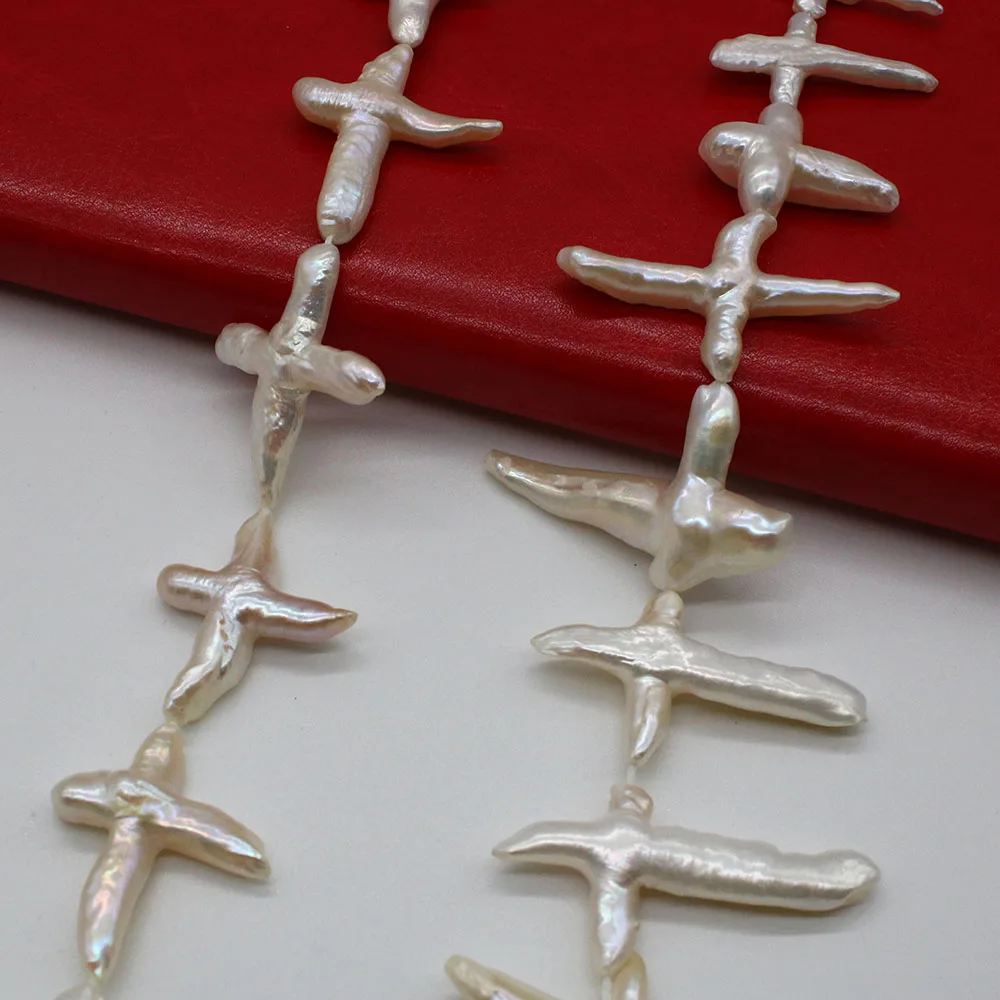 White Natural Pearl Freshwater Baroque Cross Shaped Through-hole Bead Jewelry Making DIY necklace Earrings Accessories Gifts