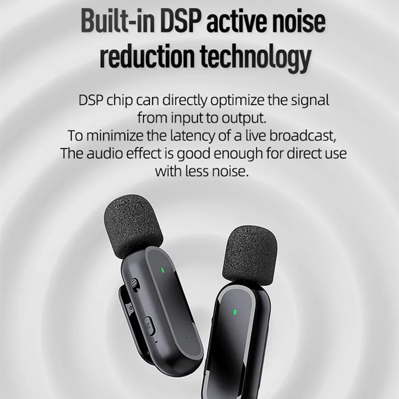 Microfono Lavalier Wireless con Pin di ricarica registrazione Audio Video Mini Mic per iPhone Android Live Broadcast risvolto microfono