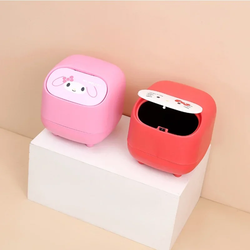 Sanrio Kawaii Hello Kitty Desktop Trash Can My Melody Cinnamoroll Cartoon Bedside Trash Basket with Lid Ins Anime Mini Trash Can