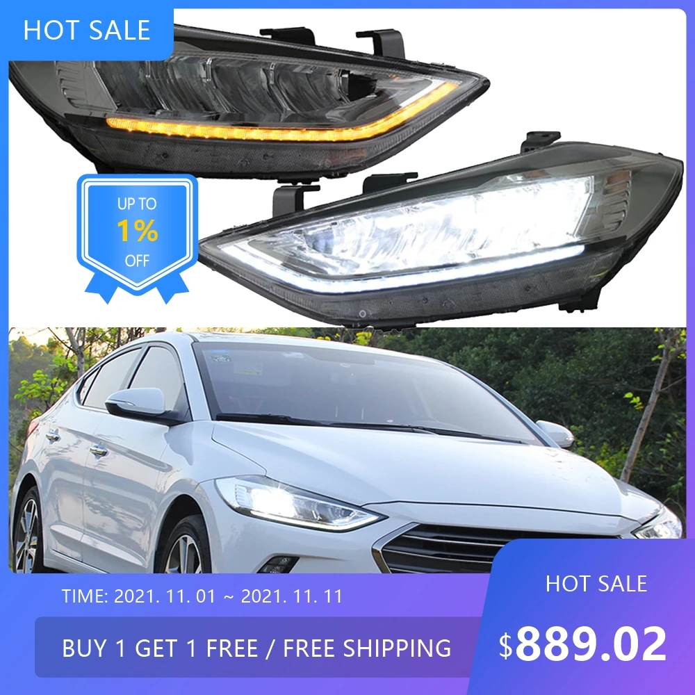 

1set auto bumper head light for Elantra headlight MD Avante LED 2016~2020 auto accessories headlamp Elantra headlamp