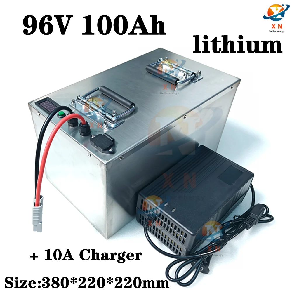 waterproof 96v 100Ah lithium ion Rechargeable battery li ion for Excavatorvehicle RV AGV Forklift boat inverter + 10A Charger