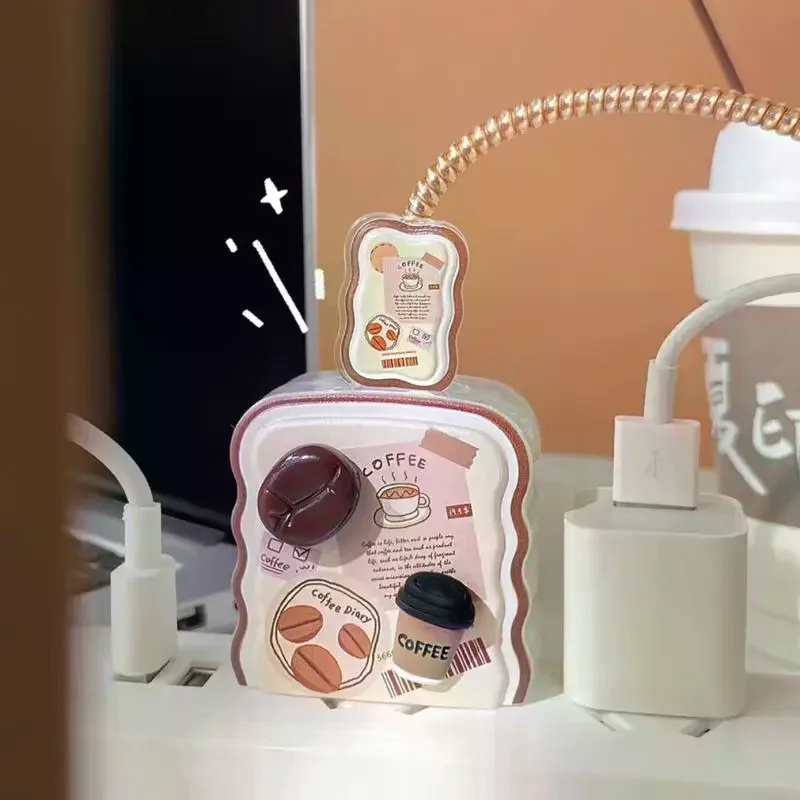 18/20W Charger Cable Protector - Cute Coffee Design Spiral Sleeve for Original Data Lines