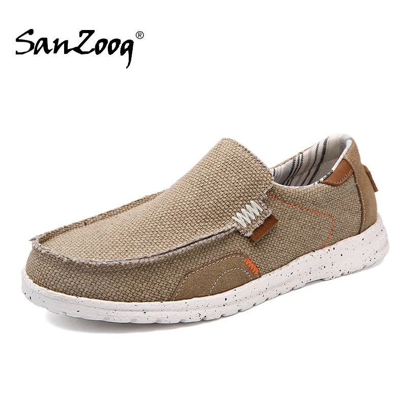 Summer Men Fashion Casual Canvas Dude Shoes Slip On Breathable Lightweight Khaki Blue Gray