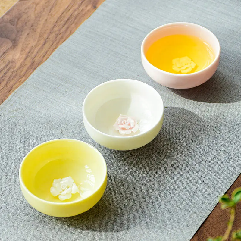 Japanese-style Ceramics Teacup Manual Pinch Flowers Master Cup White Porcelain Suet jade Chinese Kung Fu Tea Bowl for Tea set