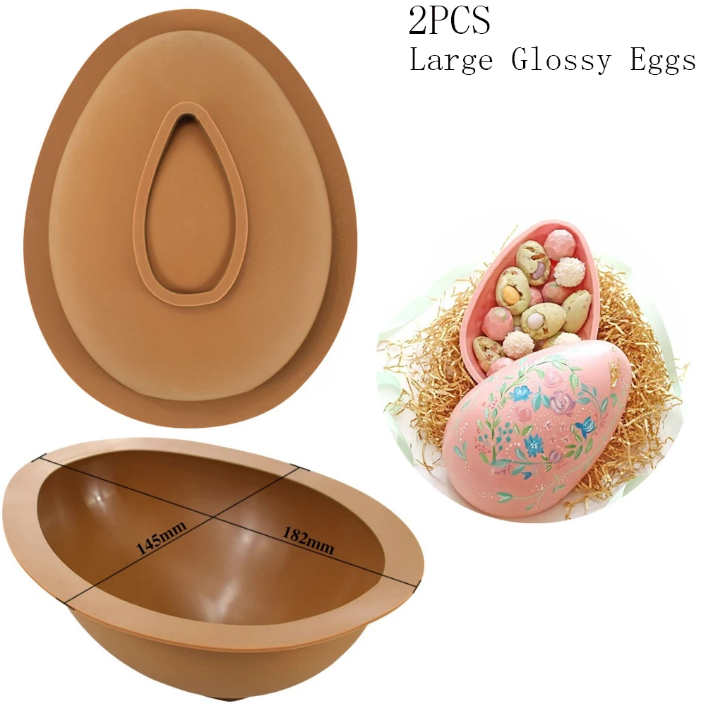 

2PCS Easter Egg Chocolate Molds 6 Kids of Shape Eggs Silicone Molds 3D Large Non-Stick Egg Easter Chocolate Molds Baking Tools