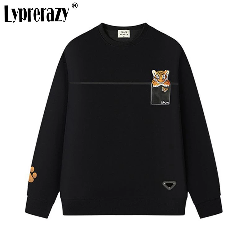 Lyprerazy Autumn Winter New Tiger Embroidery Round Neck Sweatshirts National Tide Men Cotton Casual Pullover Tops