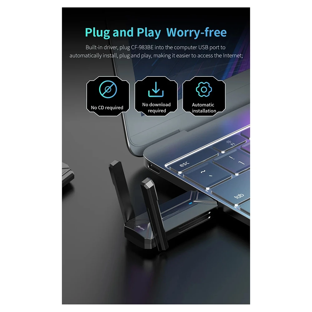 WiFi7 USB Adapter BE6500 WiFi Card 5G 6G USB3.0 Wireless Network Card USB Wifi 7 Adaptador AX5400 for PC Laptop