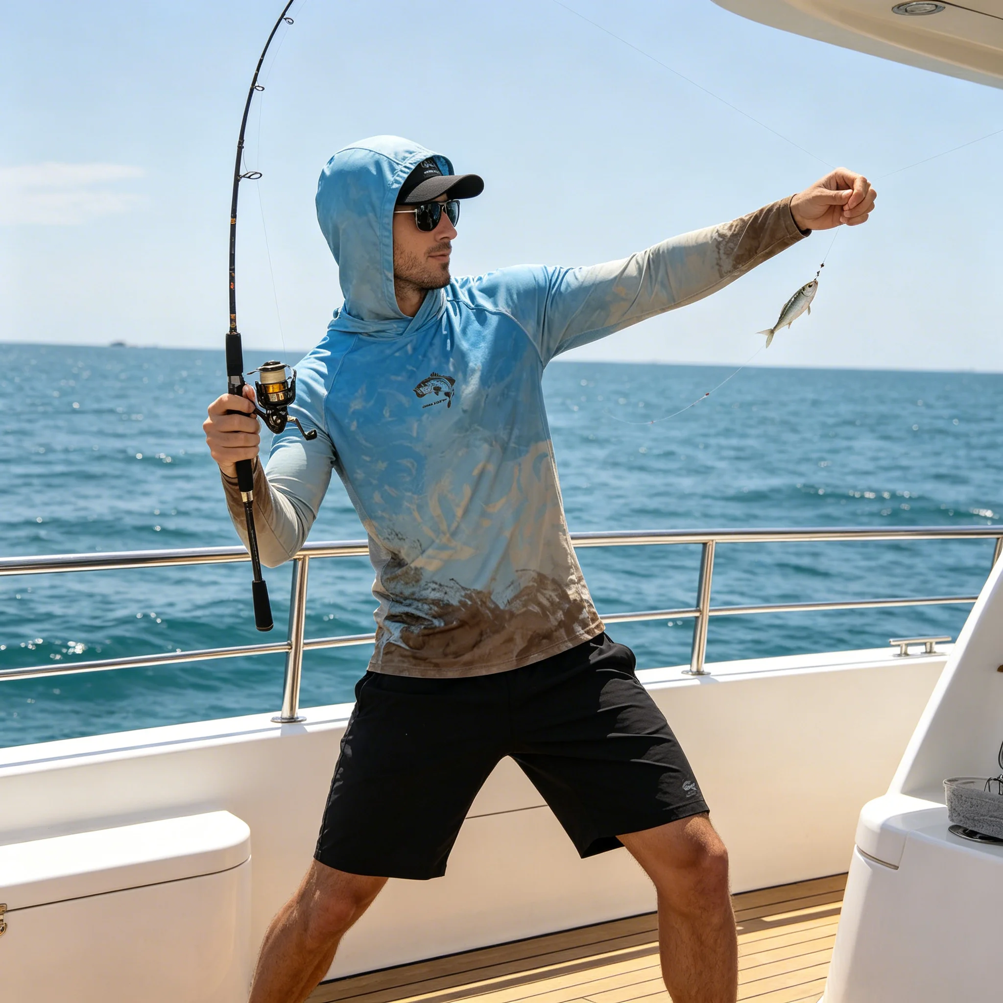 Fishing Hoodies Fish Shirts Mens UPF 50 Sun Protection Long Sleeve Hooded Anti UV Quick Dry Breathable Outdoor Fishing Clothing