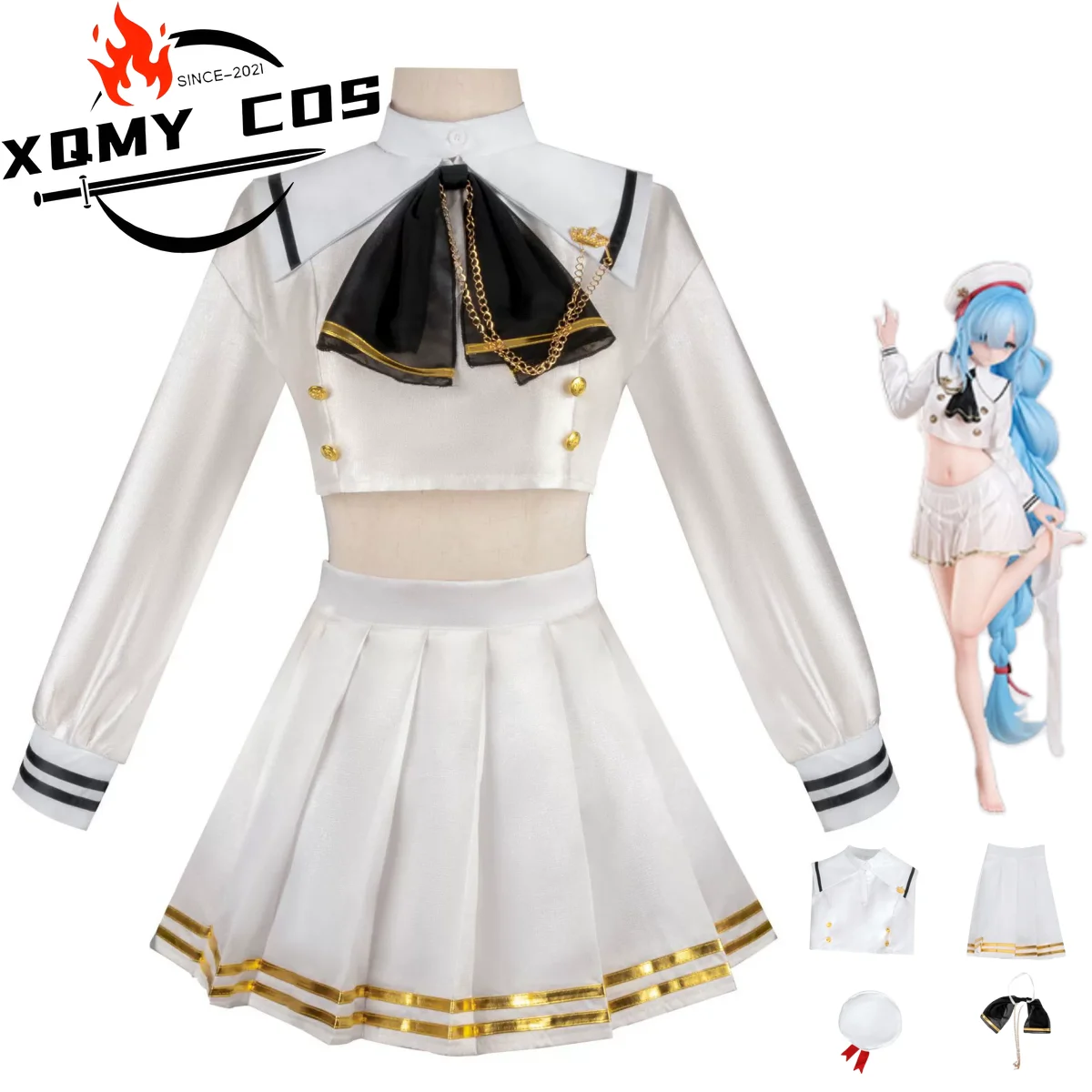XqAnime juego Azur Lane Hms Janus disfraz de Cosplay japonés blanco JK uniforme falda camisa de manga larga mujer Sexy traje de marinero