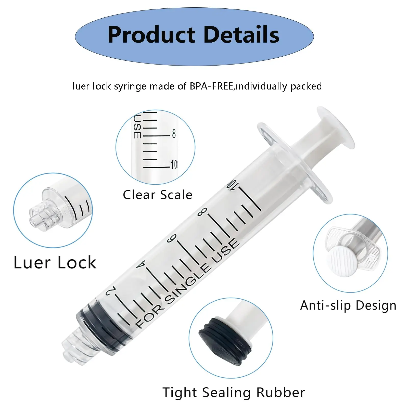 50Pcs 10cc Luer Lock Syringe Clear Scale No Leakage Pet Medicine Oral Feeder Glue Dispensing Smooth Push