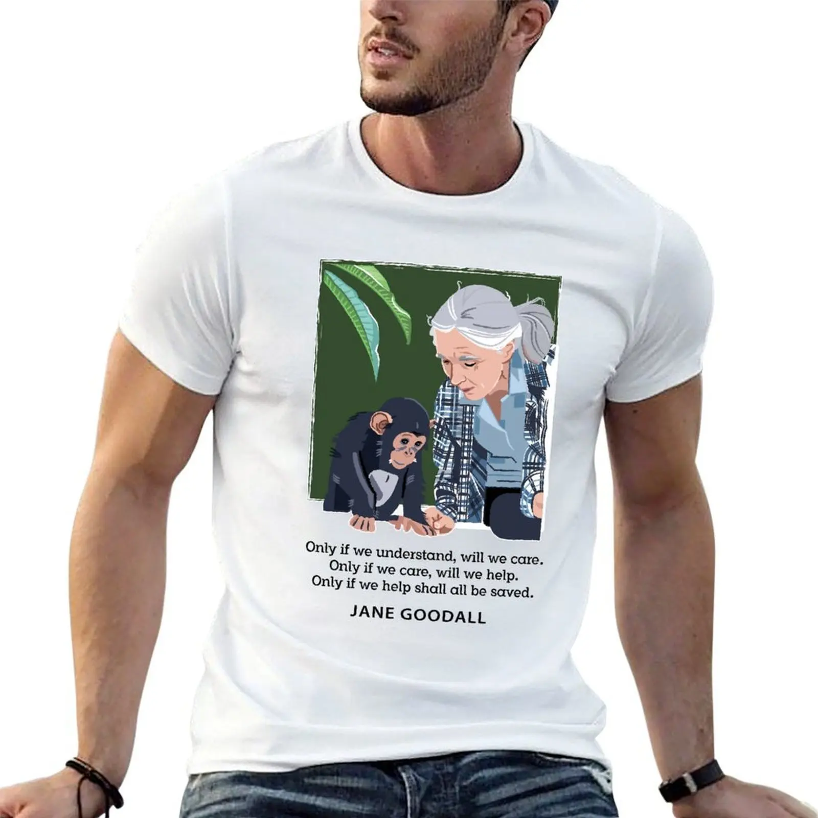 T-shirt Jane Goodall And Chimpanzee Understand Care Help, T-shirt ample grande taille