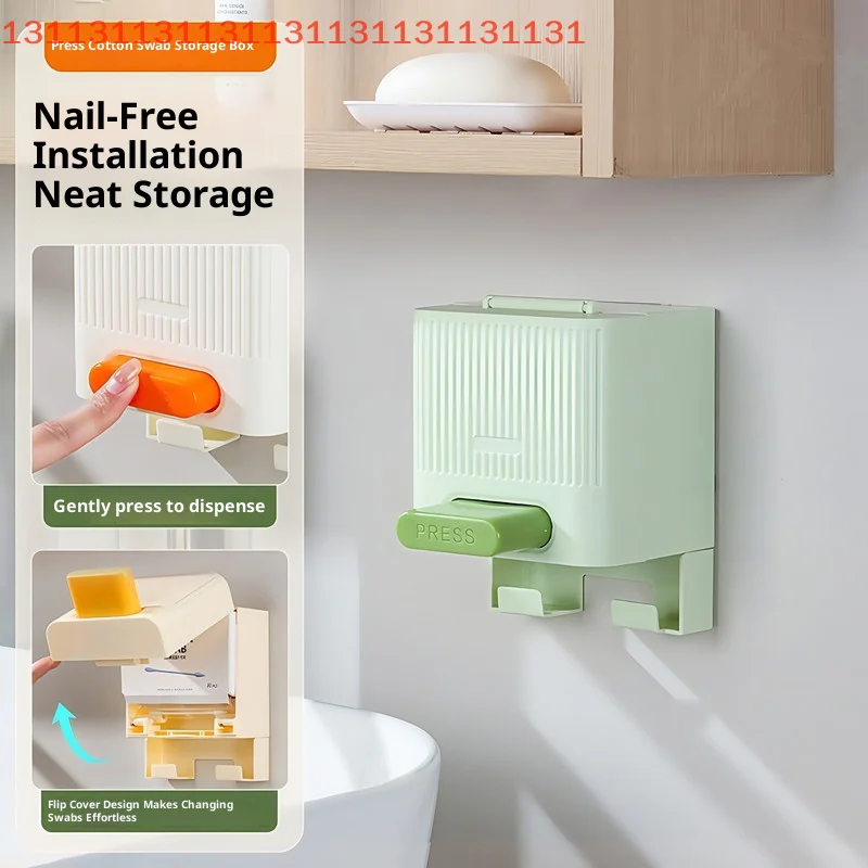 Home Bathroom Storage Organizer for Makeup Cotton Swabs Automatic Press Cotton Swab Dispenser Box with Dustproof Lid