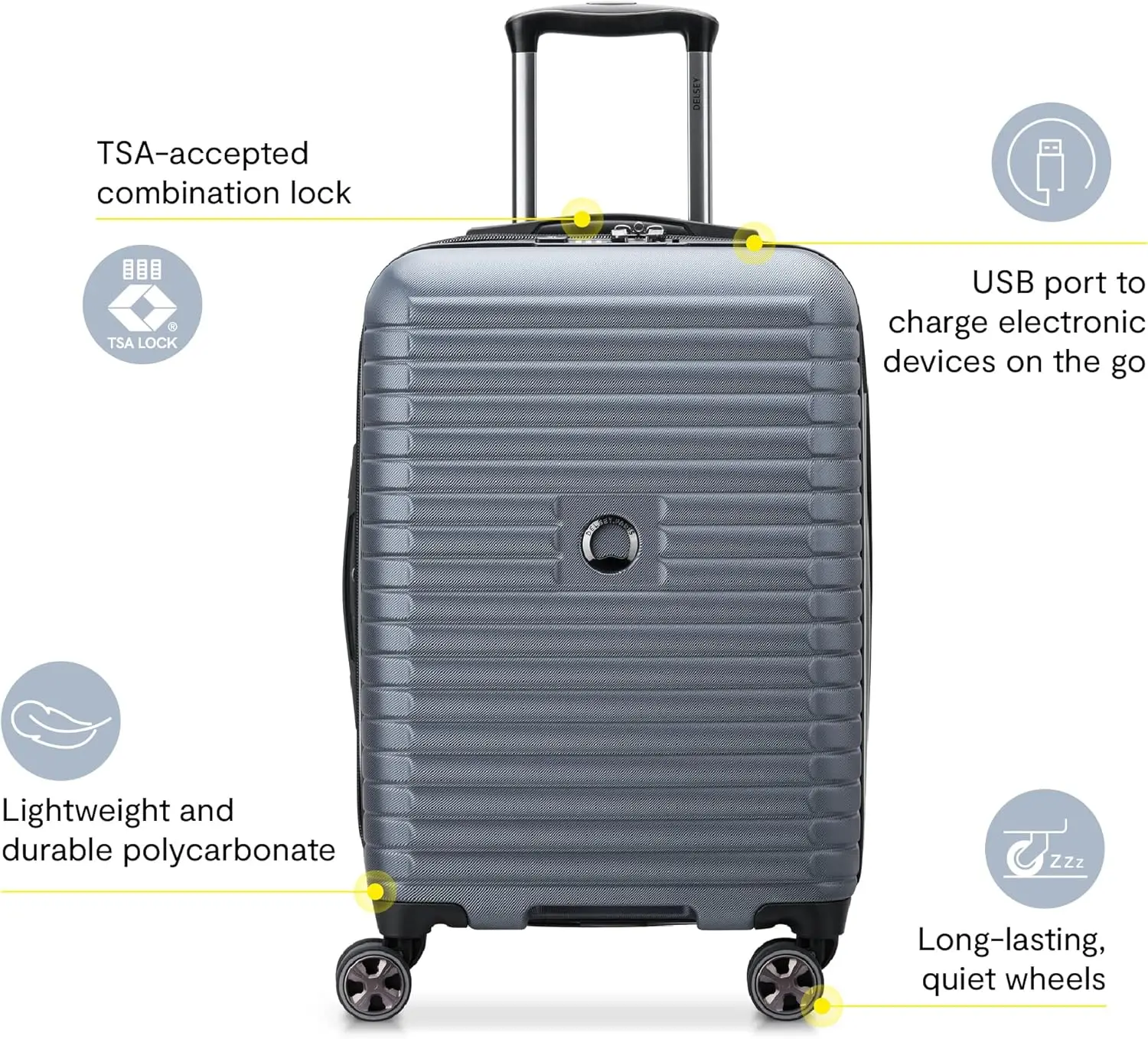 Bagagem de mão rígida expansível com rodas giratórias, porta USB e trava TSA - Marfim 20 polegadas