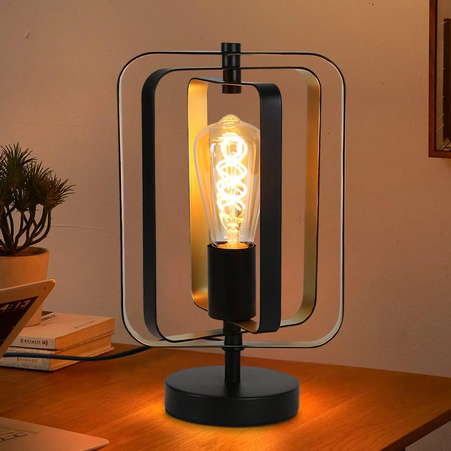 Tischlampe Vintage Nachttischlampe Schwarz - Tischleuchte Retro Drehbar Lampe aus Metall E27 Fassung Modern Design Deko für Hotel Bett Wohnzimmer Schlafzimmer - max. 40W - ohne Glühbirne