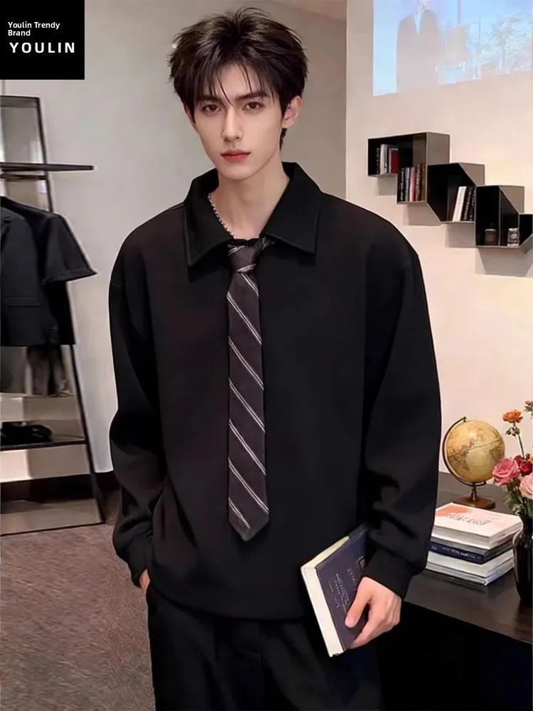 

Утепленная шерстяная толстовка с капюшоном для мужчин, зимняя, с длинным рукавом, отложным воротником, в американском ретро-стиле, удобная футболка