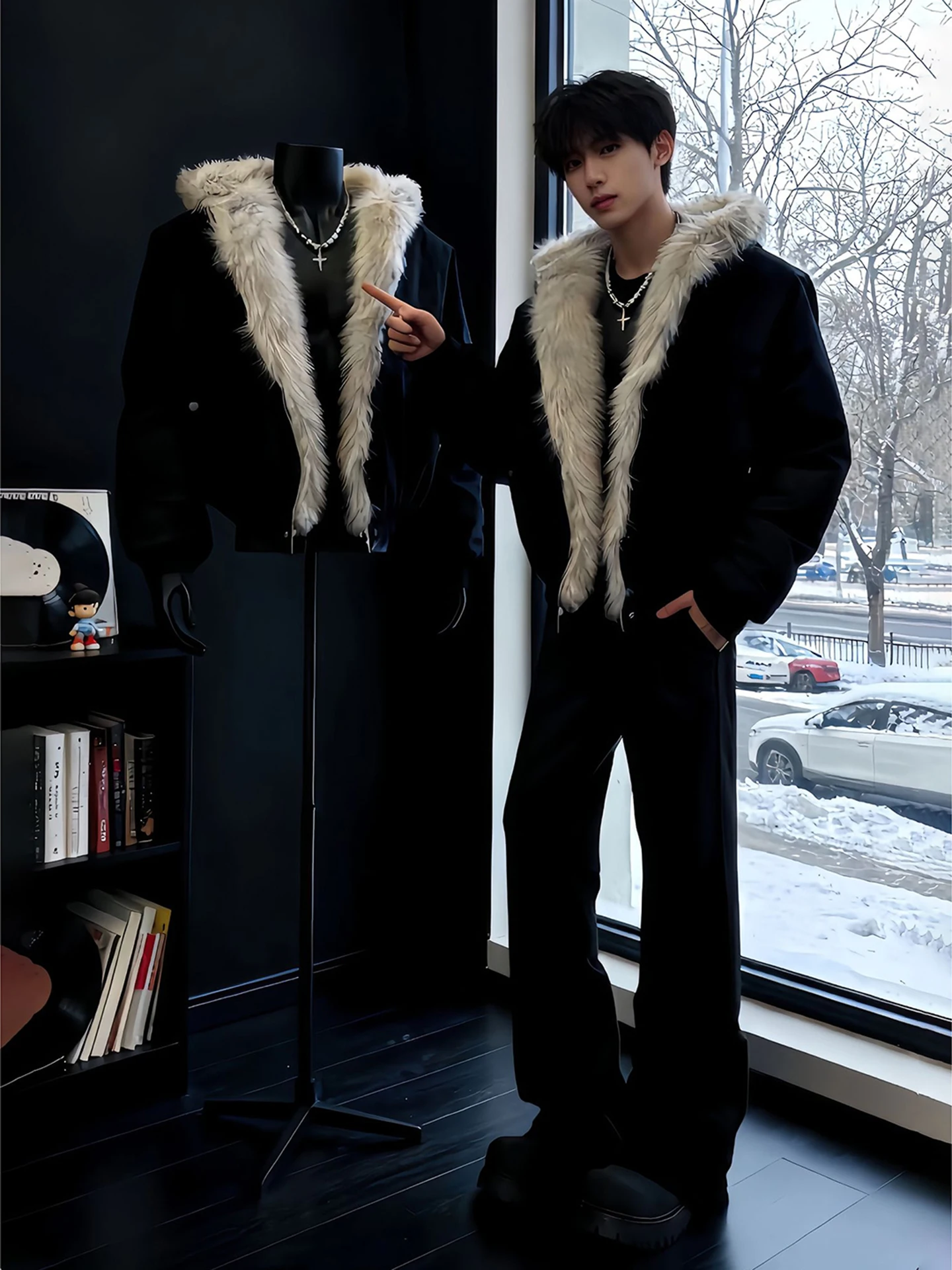 

Cleanfit Men's Winter ort Cotton Jaet Hooded Fce Lined Fur Trimmed Warm Outerwear Casual Loose Fit Youth Faion