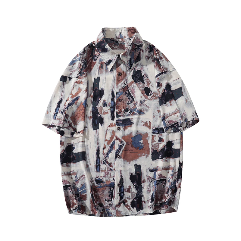 Oil Painting Shirt Harajuku Short Sleeve Mens Beach Summer Hawaiian Shirts Button Down Blouses