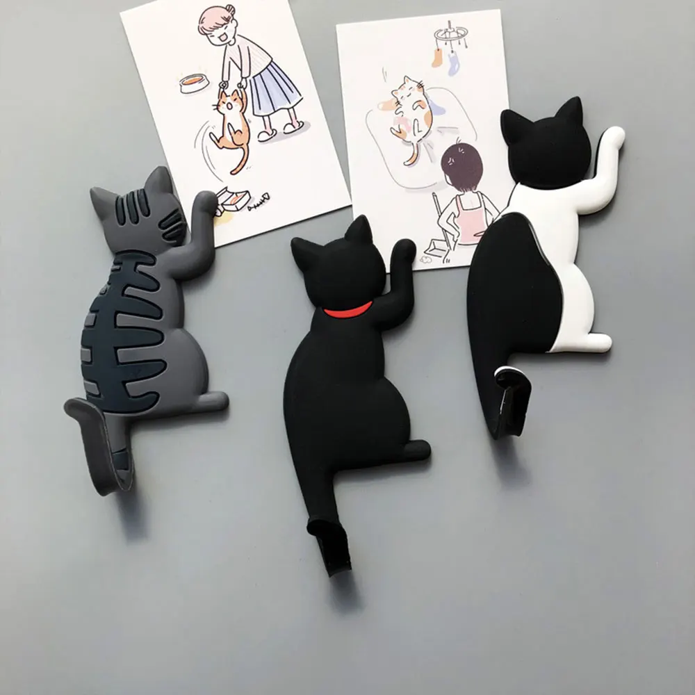 Cartoon Cat Design Tail Hook Creative Home Decor Fridge Magnet Refrigerator Decoration Gift For Kitchen Sticker Poster