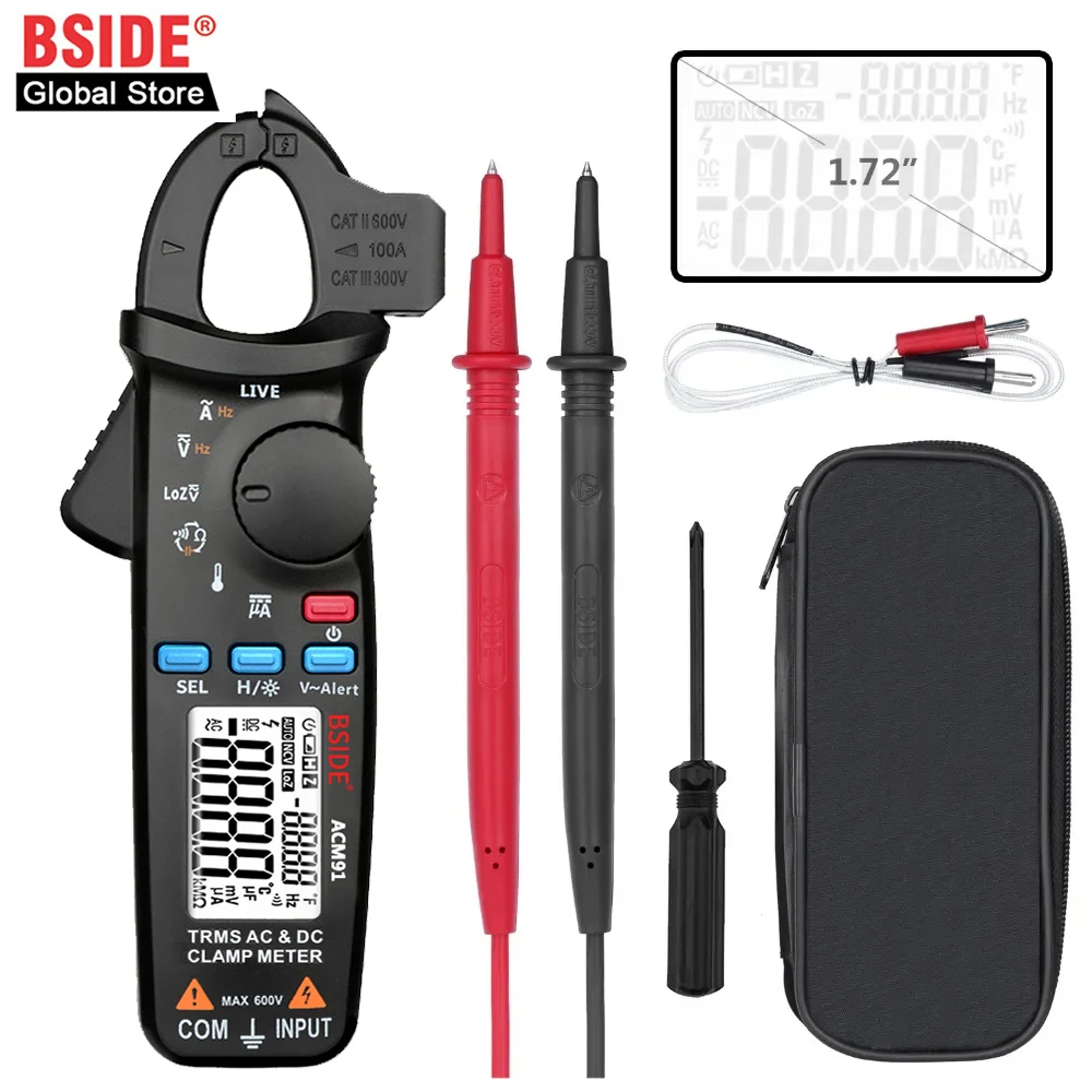 BSIDE Digital Clamp Meter Current Professional AC/DC Auto Car Repair TRMS Multimeter Live Check NCV HZ Capacitor Election Tester