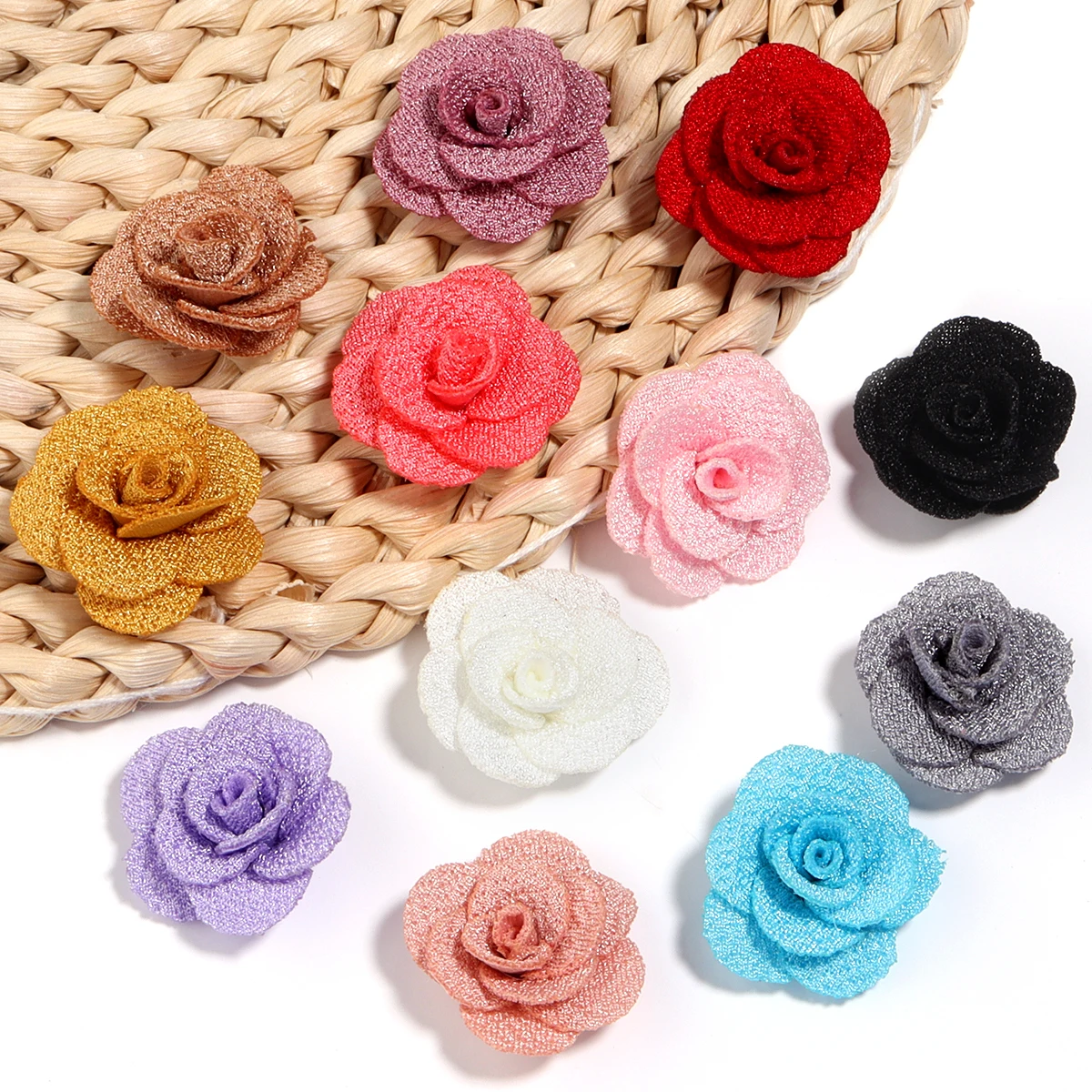 10Pcs 3cm Rose Flower Handmade Small Flowers Three-dimensional  DIY Clothes Hat Headwear Hair Clips Accessories