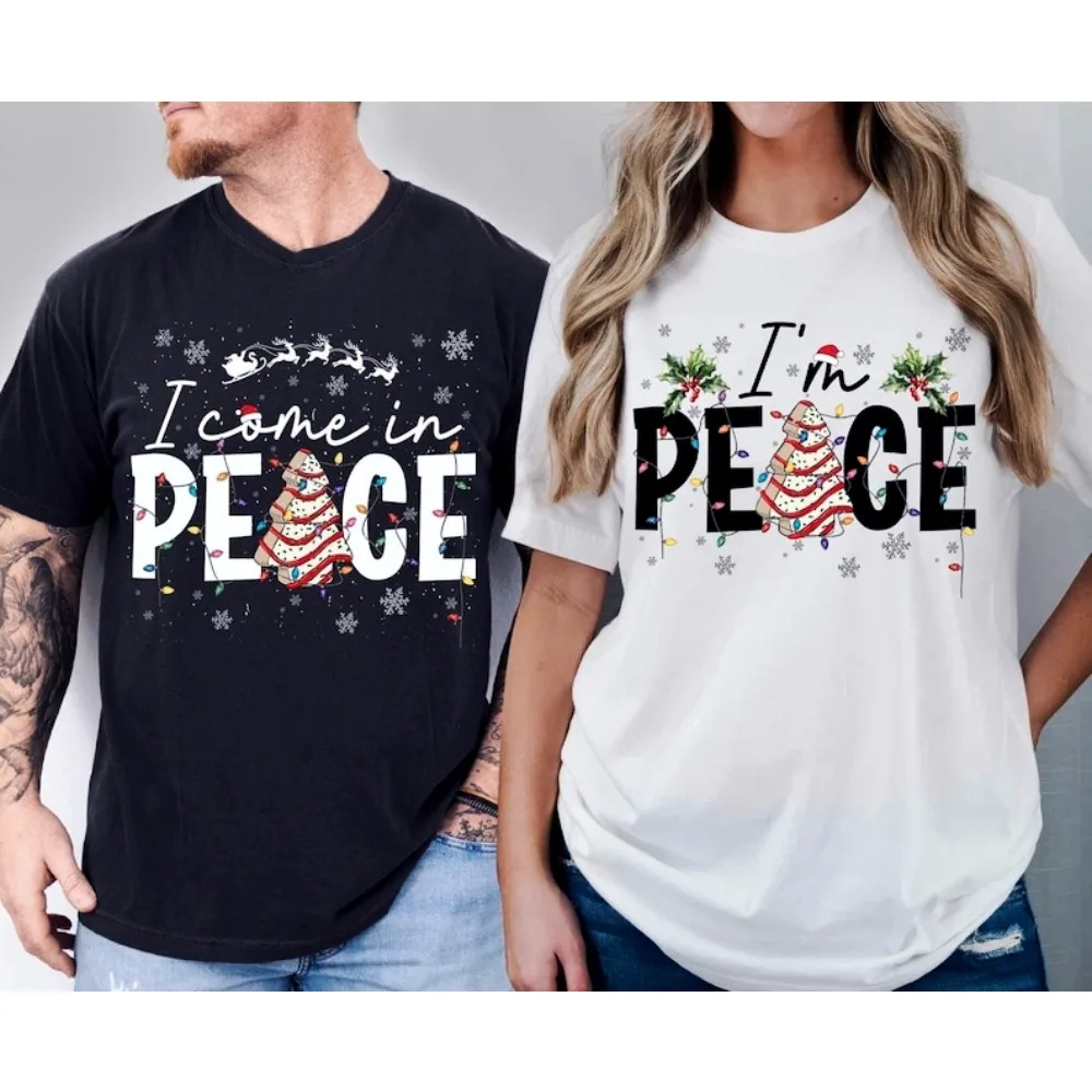 

Funny Christmas Couple Matching Shirt I'm Peace I Come in Peace Matching Tshirt Men Women Fashion Casual Christmas Holiday Tops