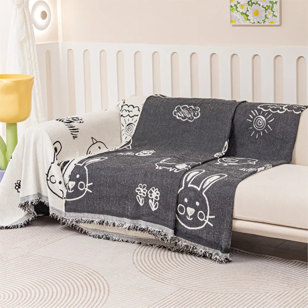 Cute Print Sofa Cover Chenille Sofa Towel Blanket Couch Cover Universal Anti-cat Scratch Sofa Cover for Living Room 1/2/3 Seater