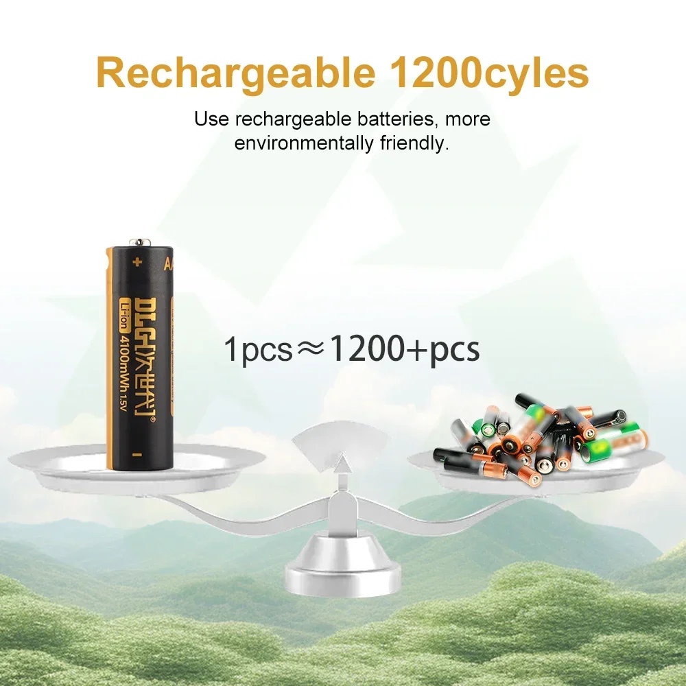 DLGPOWER 1.5V USB 4100mWh Lithium battery AA Rechargeable batteries with 4-in-1 USB Cable for Microphone Camera Small fan