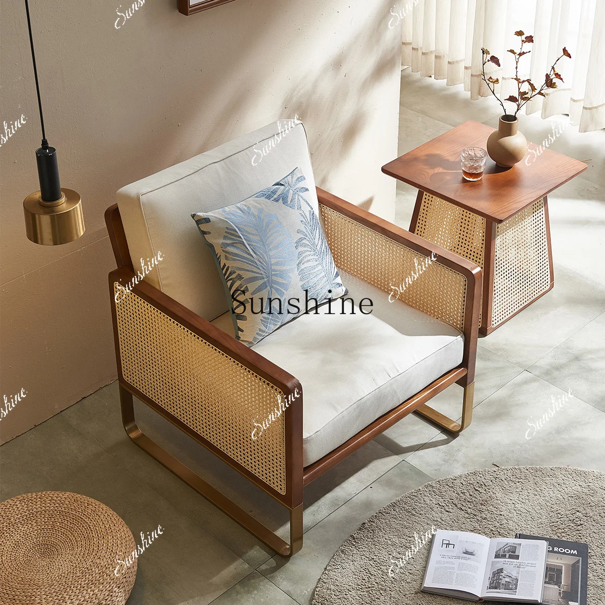 Скандинавское ретро-кафе из ротанга для отеля принимает посетителей и переговоры о одноместное кресло для отдыха FT