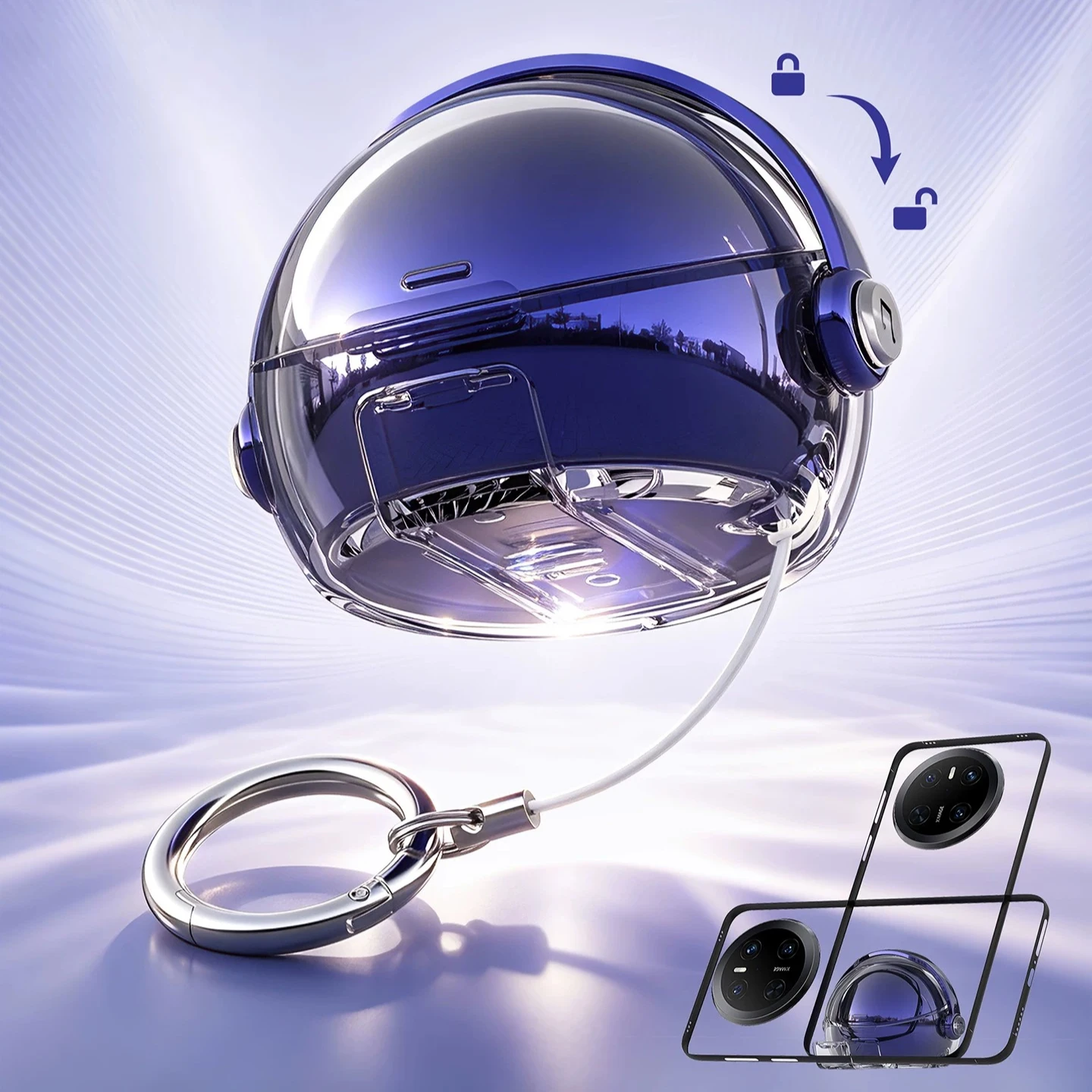 Transparent Electroplated Case For Huawei FreeClip 2S Earphones 2 In 1 Phone Bracket Lock Design Shockproof Protective Cover