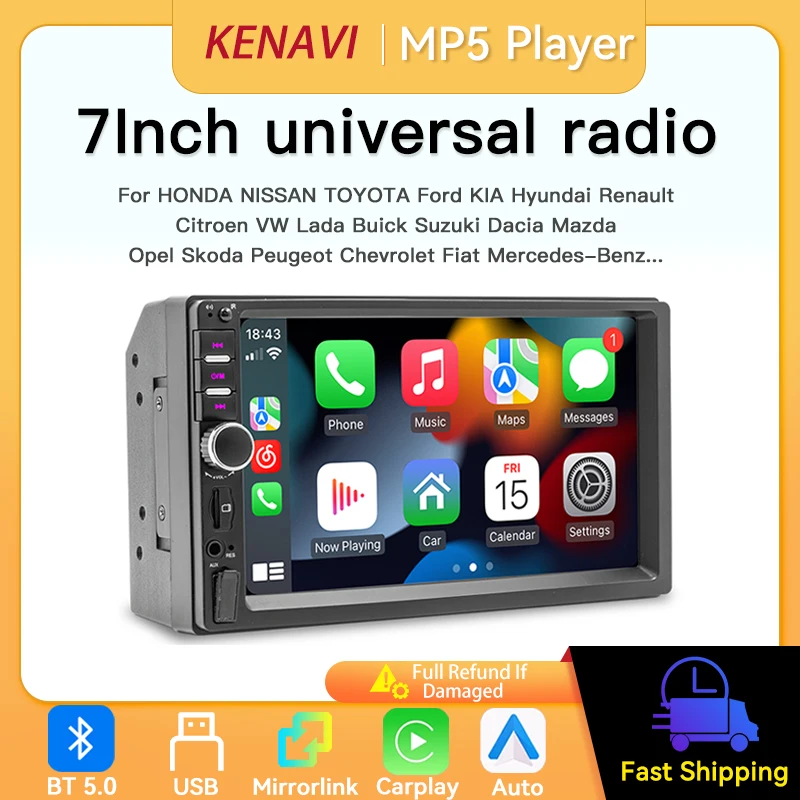 7 Inch Universal Car MP5 Stereo Radio For Toyota Nissan Ford KIA wireless CarPlay Android Auto FM Multimedia Playerer Head Unit