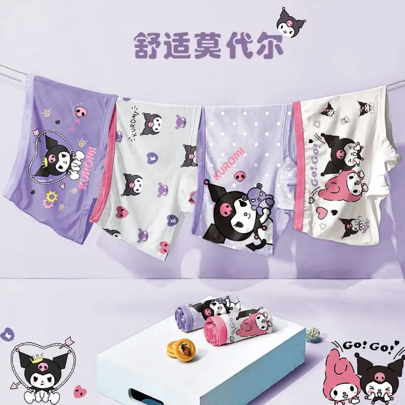 Cartoon Sanrios Printed Children's Flat Angle Panties Anime Kuromi My Melody Purin Dog Kawaii Comfortable Cotton Underwear 4PCS