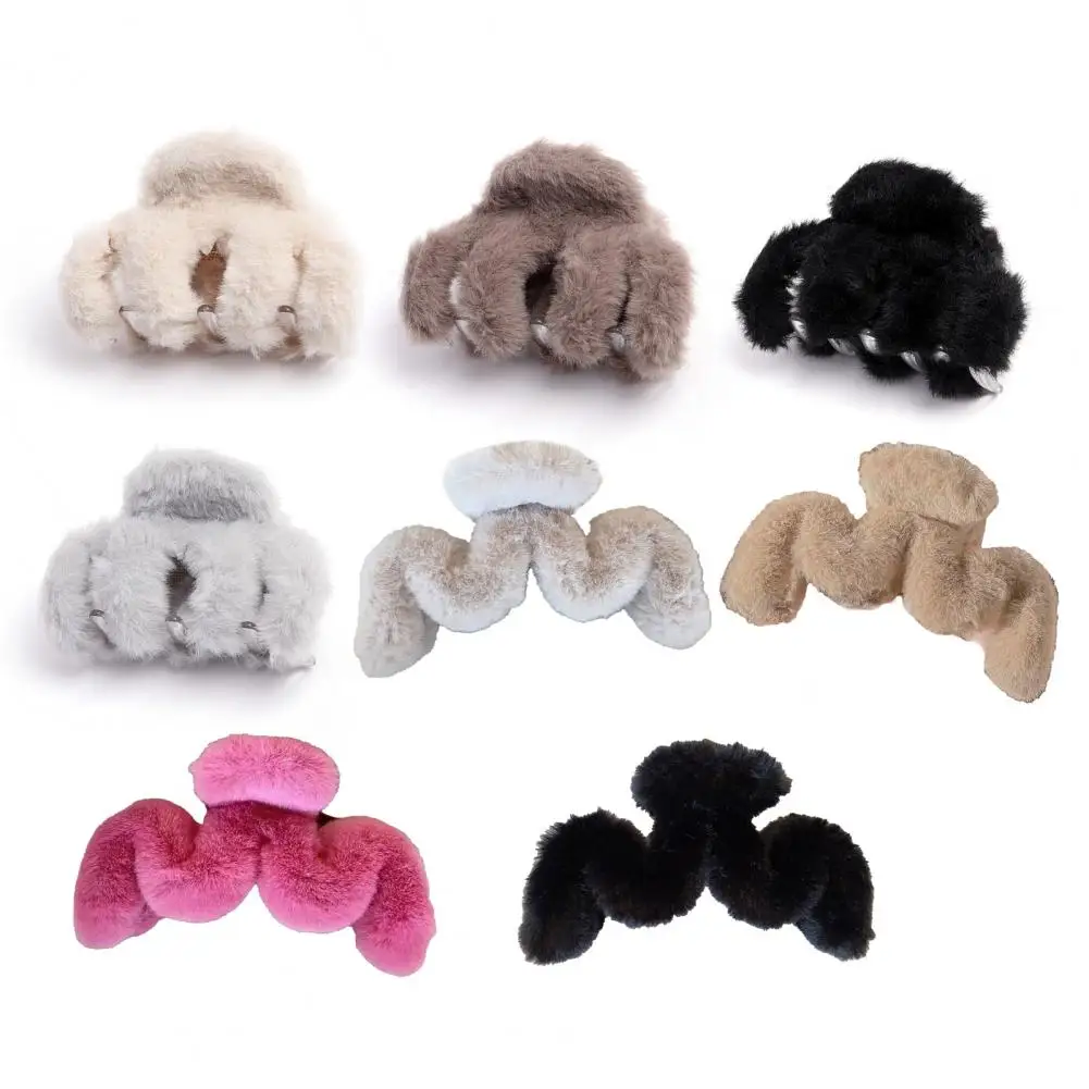 Winter Women Hair Claw Clip Fur Fluffy Plush Anti-slip Strong Claw Lighweight Lady Hair Gripper Hair Clamp