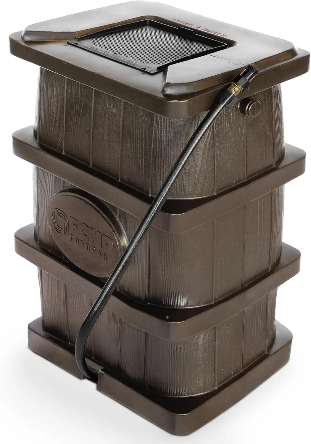 

Slim Line Design 45-Gallon Wood Grain Outdoor Home Rain Water Catcher Barrel Flat Back Container with Spigots and Mesh Screen