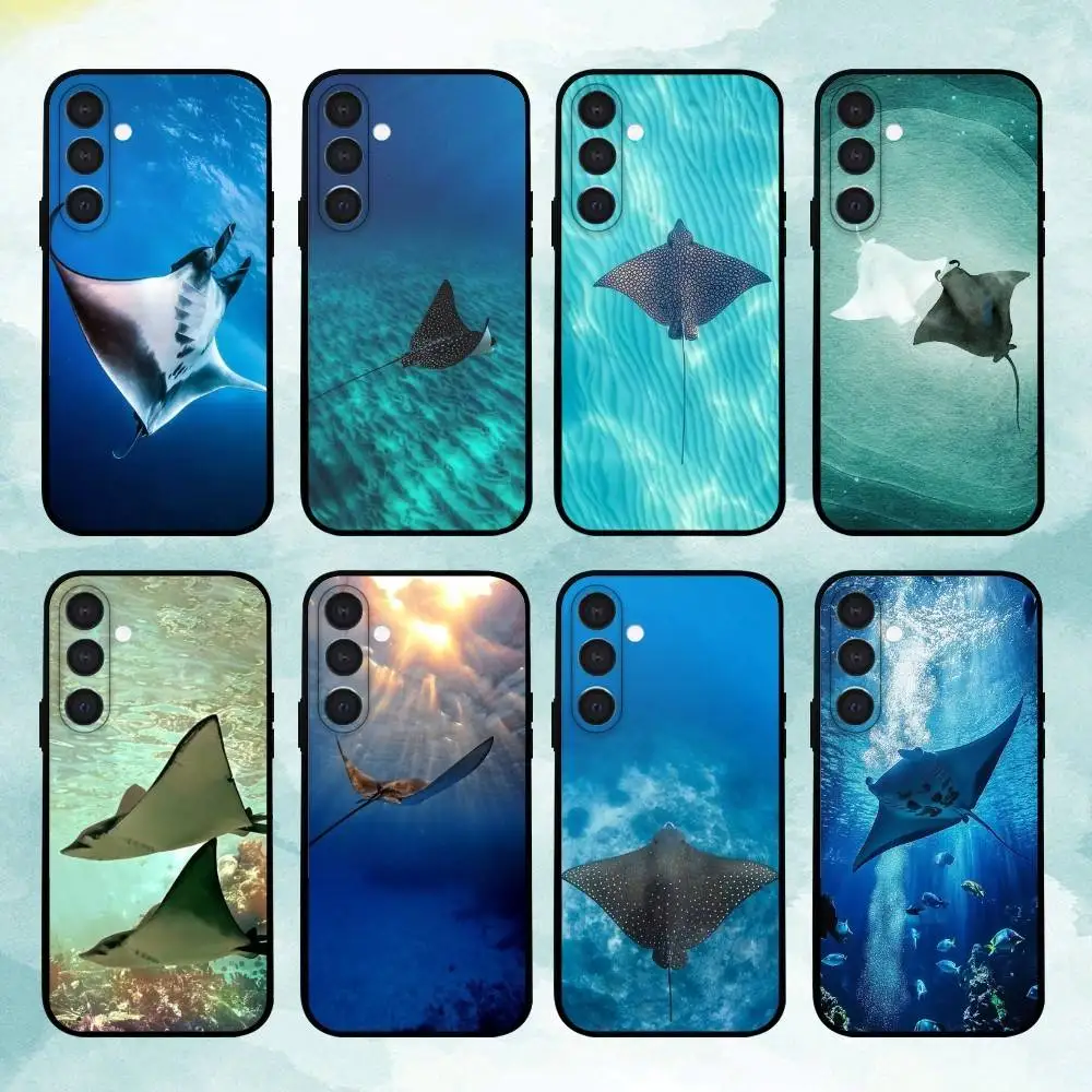 

M-Marine Animal Manta Ray Phone Case For Samsung A73,72,71,53,52,51,22,91,80, Soft Black Cover