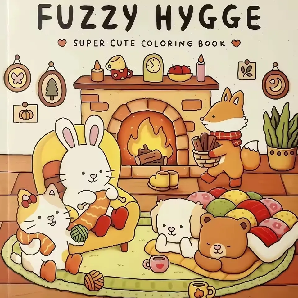 Fuzzy Hygge Adult Coloring Book - Super Cute Adorable Animal Cartoon Drawings Perfect Art Gift for Teens & Adults