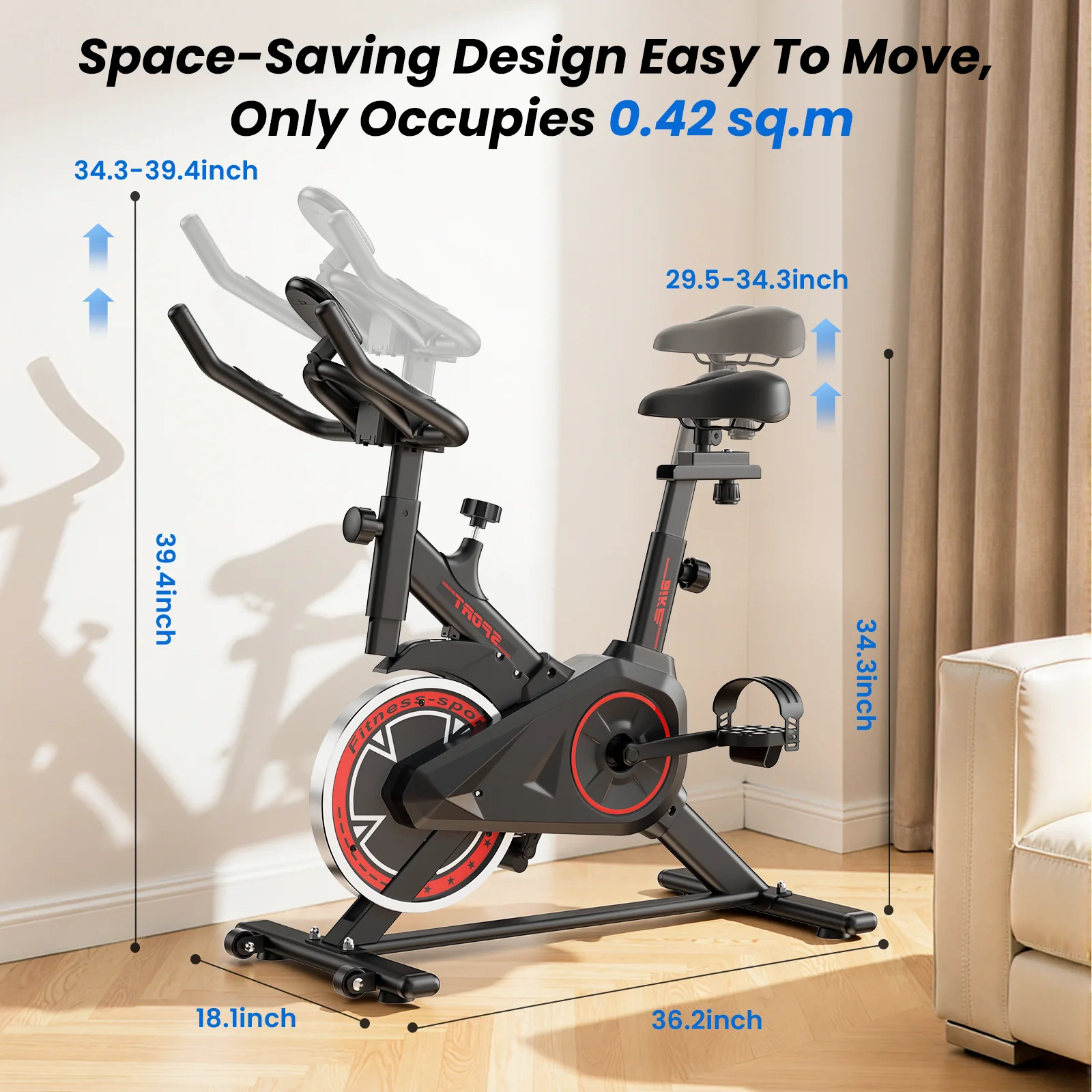 Formill DC001A & DC002A – magnetisches, stationäres Heimtrainer-Fahrrad, Indoor-Cycling-Fahrrad mit 8 kg schwerem Schwungrad, LCD-Monitor, verstellbarer Sitz und Tablet-Halterung für das Training im eigenen Fitnessraum. – Detail 1
