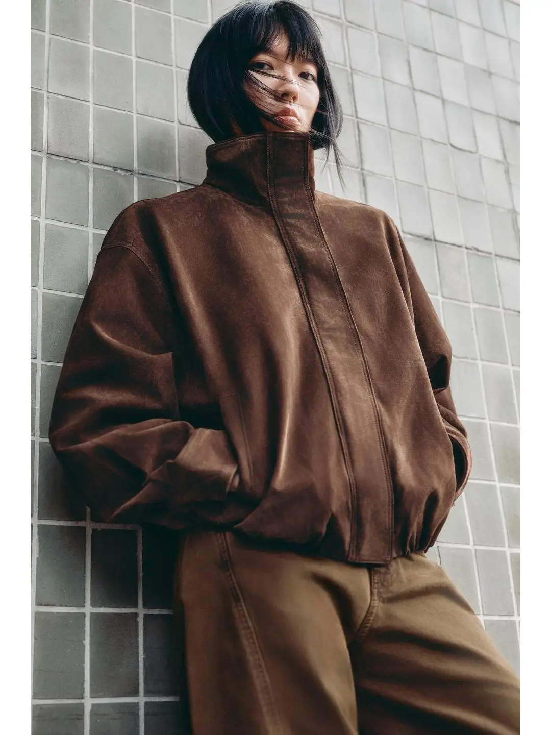 Loose Long Sve Faux Suede Jaet Stand Collar Work Warehouse Early Autumn Beau Ma La System Women's plus Size Coat