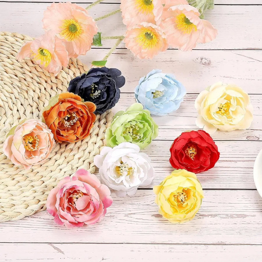 زهرة اصطناعية رئيس 15 قطعة رؤساء الزهور وهمية السائبة الحرير الفاوانيا رؤساء محاكاة زهرة ل باقات اكاليل الزفاف ديكور Lig