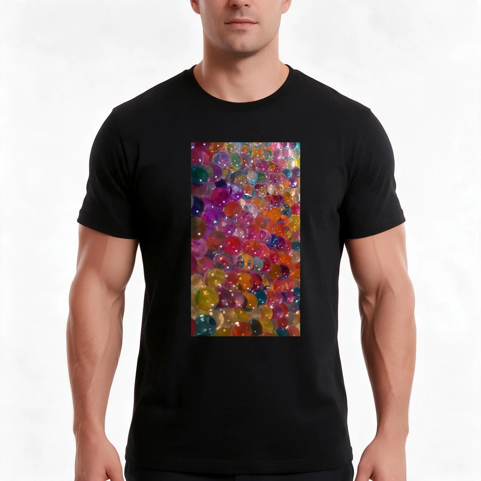Rainbow Orbeez Water Orbs Close Up Photo Single and Repeating Pattern T-Shirt Summer Casual Cotton Tee Vintage Graphic Print