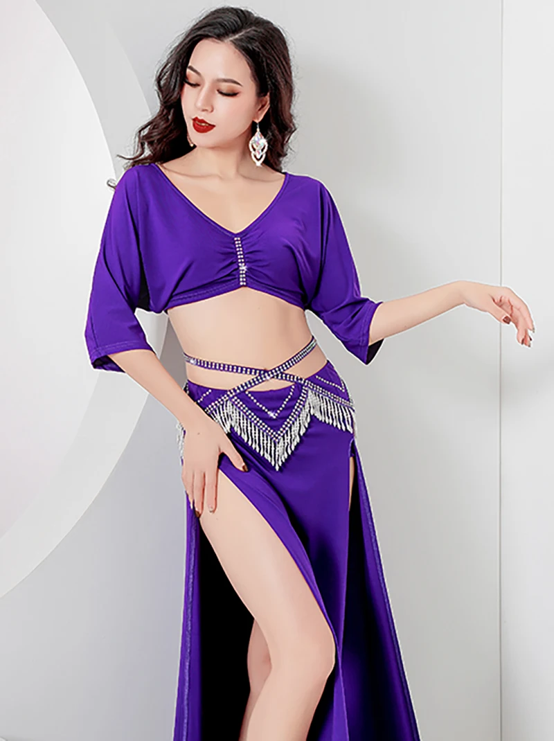 Adult Women Belly Dance Costume Sexy Performance Top Skirt Sets Pearl Tassel Popsong Opening Dancewear Competition Clothing