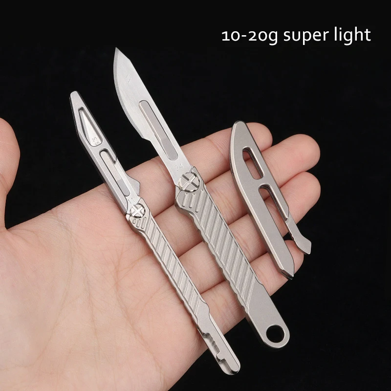 New Titanium Alloy Straight Handle Scalpel With Blade Fixing Screws Ultra-light EDC Tool Send 10pcs NO11/NO24 Replaceable Blades