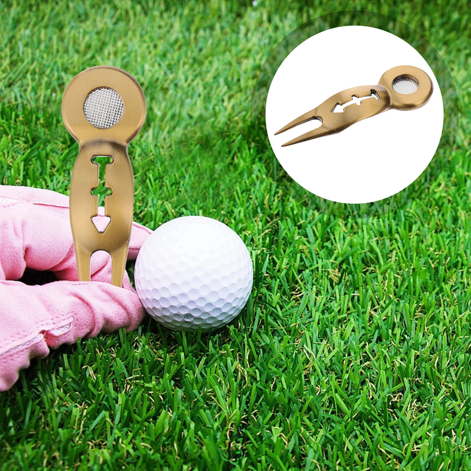 메탈 골프 디봇 포크 볼 마커 볼 라인 메이커 견고한 녹 방지 골프 수리 도구 골프 디봇 도구