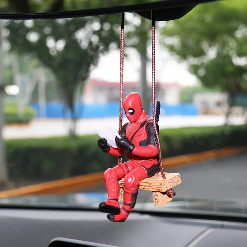 Deadpool Anime Figure Creative Car Rearview Mirror Pendant Cute Write Deadpool Swing Pendant Car Interior Accessories Model Toys