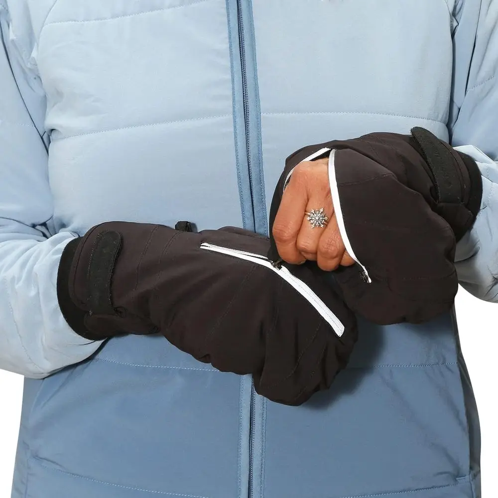 قفازات نسائية بسحاب قابلة للتحويل للرياضات الخارجية - قفازات جري شتوية باللون الأسود #4