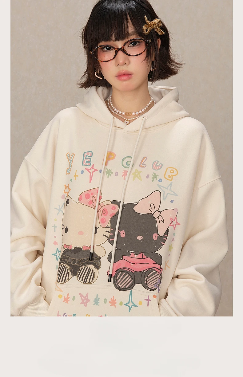 Sweet and lovely Hello Kitty Cartoon Anime periphery Men\'s and women\'s hoodies Autumn and Winter Couple\'s clothing hoodie