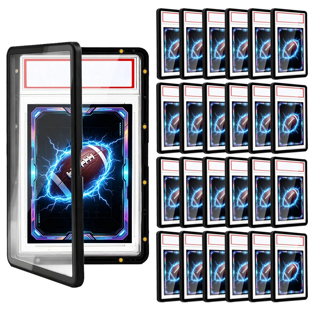 25pcs Black Magnetic Graded Card Slab Display Case, Plastic Frame with Clear PVC Panel, Anti-Scratch for PSA Graded Cards