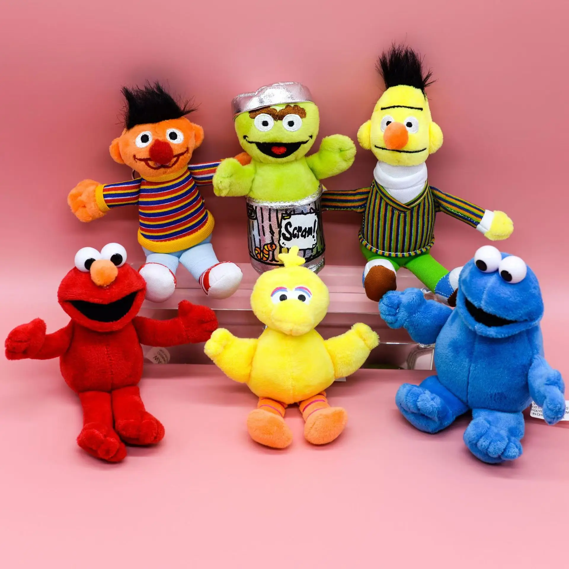 

Enlightenment Cartoon Plush Keychain Cute ELMO Cookie Monster SchoolBag Pendant Big Bird Soft Stuff Accessories For kid's Gift