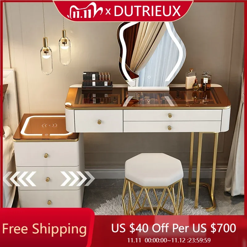 Bedroom Makeup Dressing Table Nail Mirror Desk Chair Light White Storage Vanity Table Drawers Penteadeira Postmodern Furniture